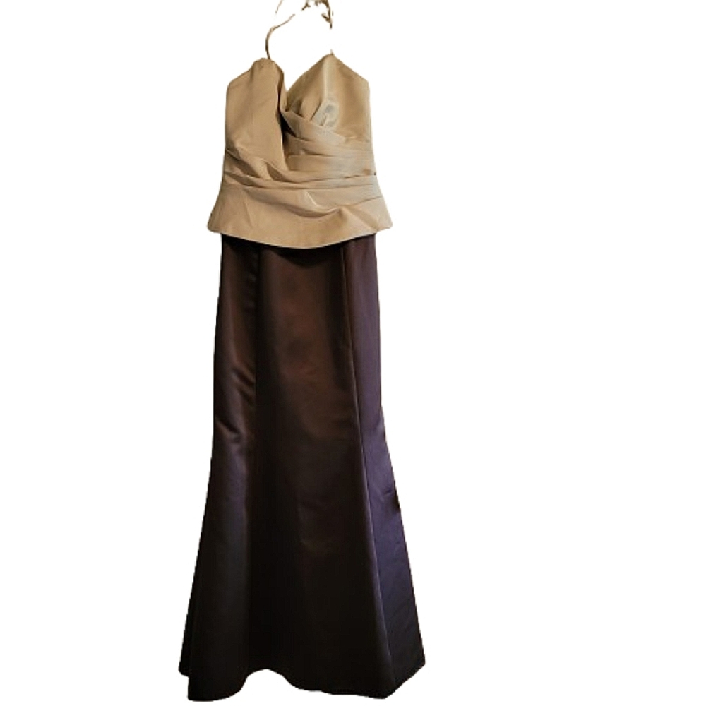 Forever Yours Womens Elegant Tan and Brown Pleated Fitted waist Dress Size 6